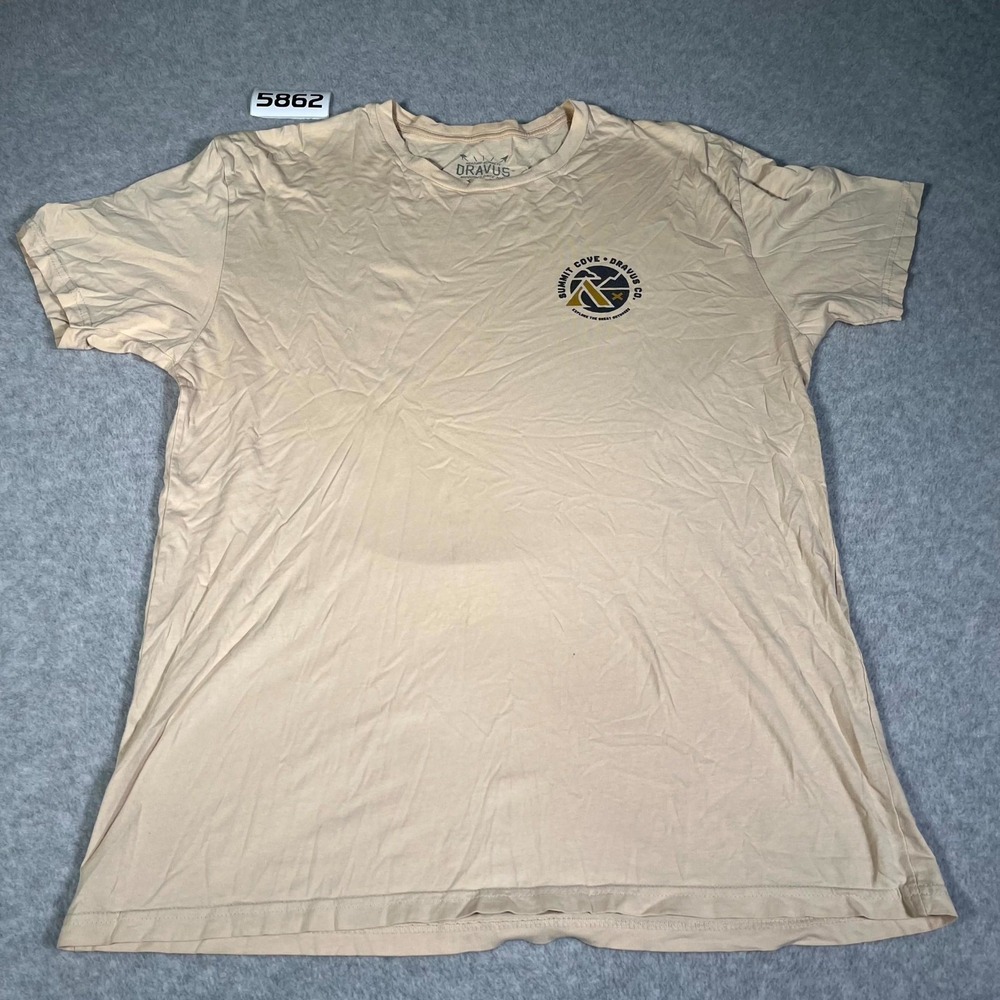 Dravus T Shirt Men XL Beige Cotton Graphic Print Short Sleeve Crew Neck Pullover